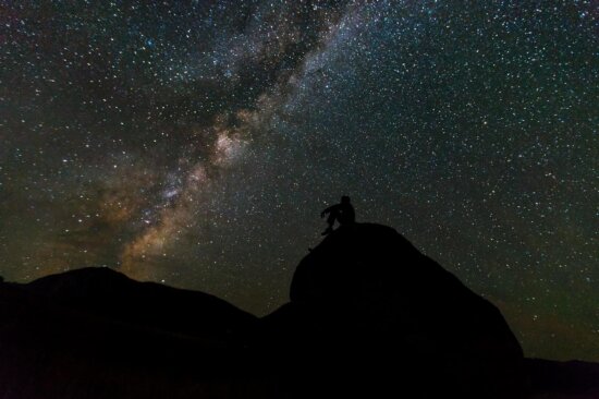 Sky, osoba, noc, silueta, Mléčné dráhy, hvězdy, vesmír