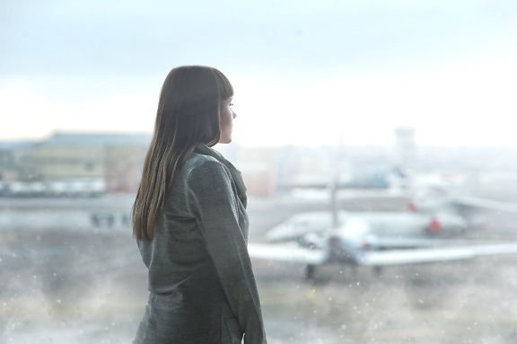 woman, person, young, airplanes, airport