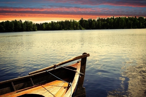 sunset, boat, twilight, lake, dusk, sunrise, day light, nature