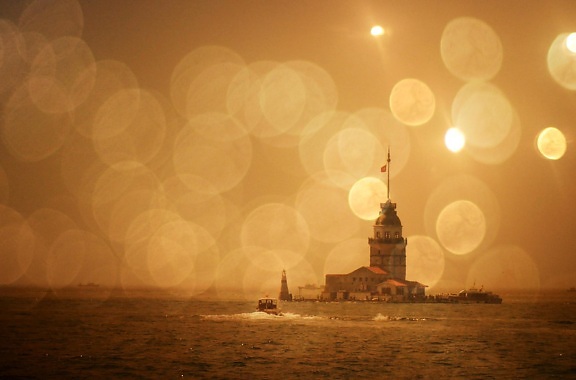 타워, 이스탄불, 터키, 바다, 보트, 여행, 황혼