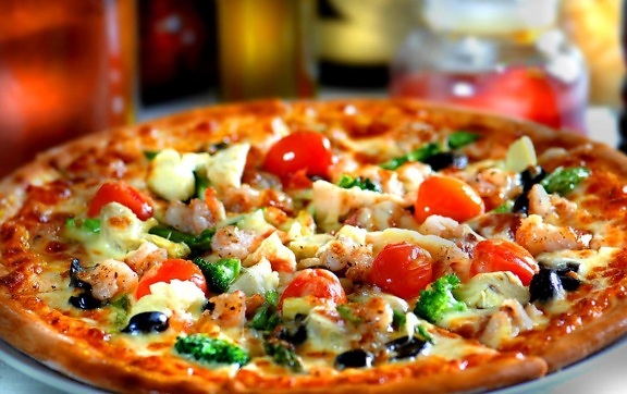 grönsaker, italiensk mat, kost, pizza, restaurang, middag, måltid, tomater, champinjoner, snabbmat