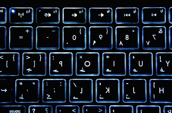 negro, espejo, carácter atrasado, teclado de computadora