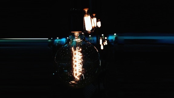 light bulb, dark, energy, electricity, filament, flame, science, technology