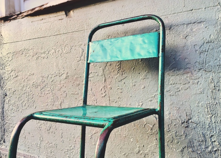 cadeira, abandonada, quebrada, oxidada, aço, dilapidada, mobília