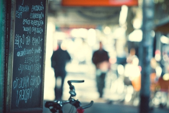 quadro-negro, bicicleta, texto, rua