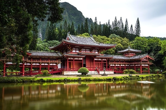traditional architecture, house, Asia, travel, tree, water, wood, castle