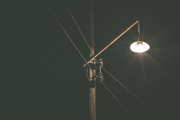 elettricità, sera, notte, lampione, filo, legno