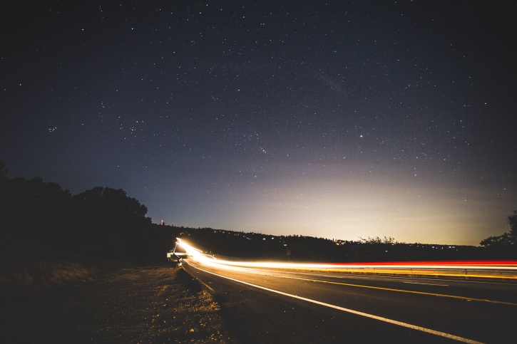 noc, silniční, obloha, hvězdy, tma, světlo, pruhy