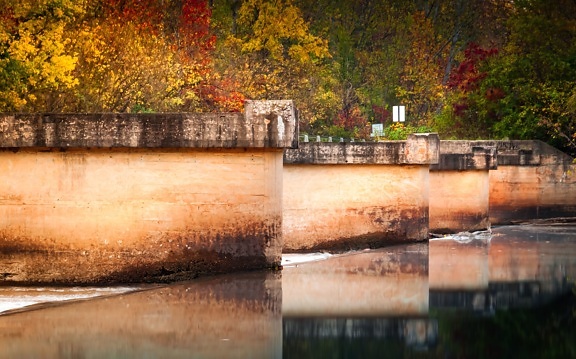 agua, otoño, puente, color