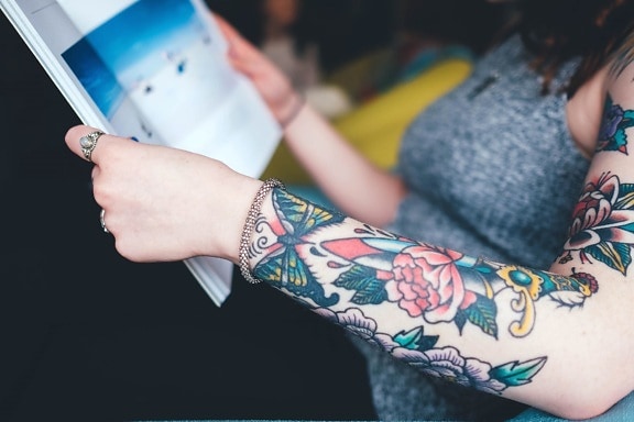 muoti, kukka, tyttö, tatuointi, nainen, kirja, kädessä
