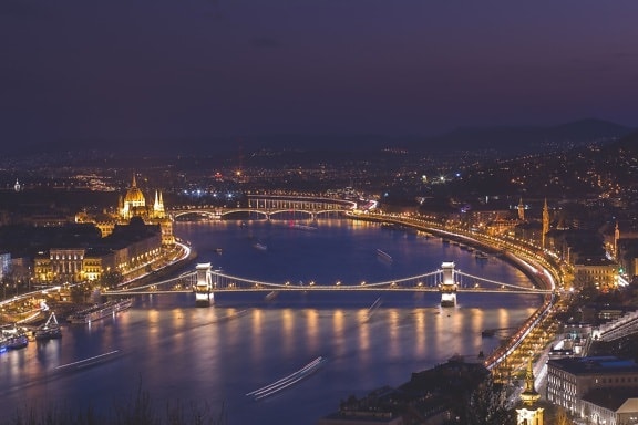 svjetla, noći, Rijeka, most, grad, centar grada