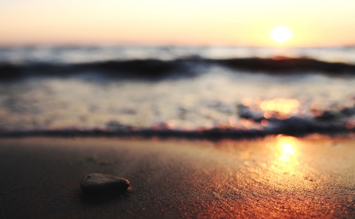 đá, mặt trời, mặt trời lặn, nước, sóng, pebble, phản ánh, đá