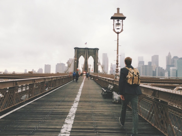 ponte, New York, centro, città, persone, strada, a piedi