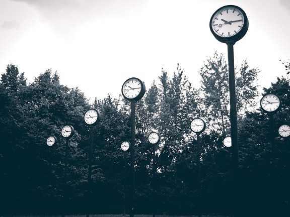 time, street, clocks, art, park