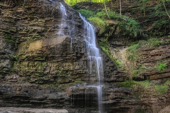 waterfall, rock, stone, stream, tree, water, wood