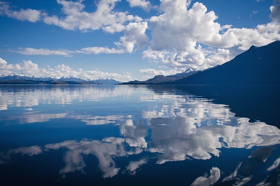landscape, mountains, clouds, lake, nature, reflection, sky, snow