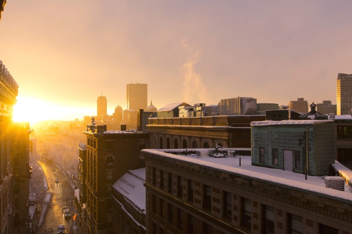 street, Sun, buildings, city, cold, roof