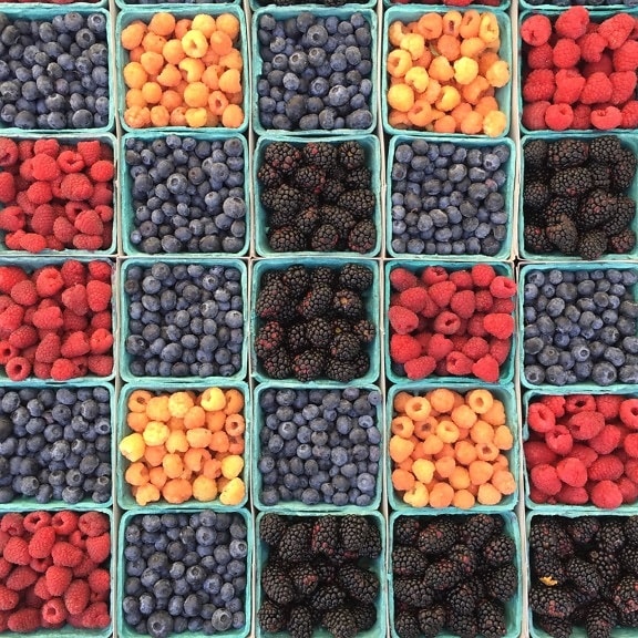 mulberry, raspberries, berries, blueberries, boxes, food