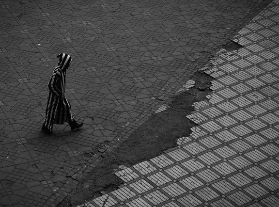 person, road, stripes, tiles, walking, man, path