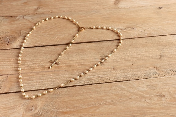 heart, rosary, table, wood, wooden planks, beads, cross, prayer