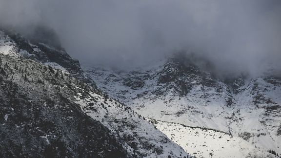 niebla, pico de la montaña, paisaje, montaña, naturaleza, nieve, invierno