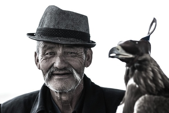 ancianos, retrato, sombrero, hombre, viejo, persona, animal doméstico, pájaro