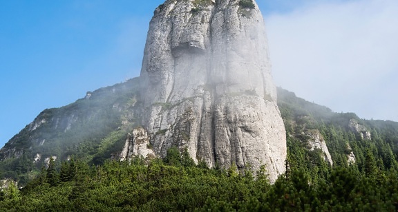 mountain, nature, rock, fog, landscape