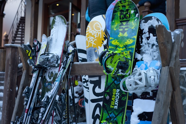 skidor, snowboard, snö, is, snö, urban, vinter