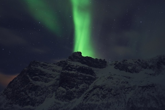 aurora borealis, night, polar light, mountain, sky, snow, stars