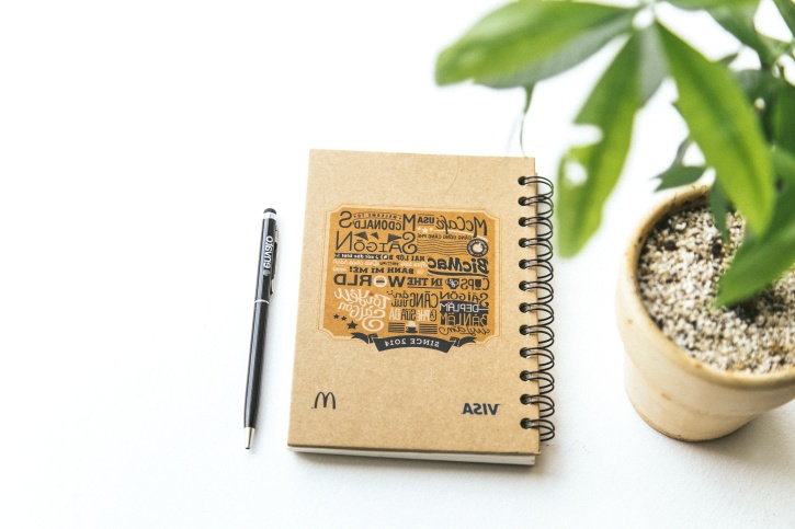 zápisník, tužka, rostlina, hrnec, notebook