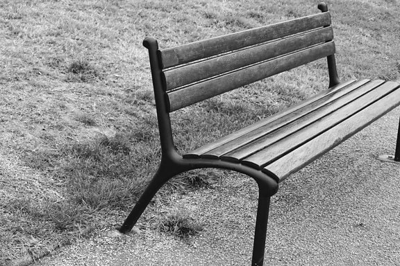 bench, monochrome, park, pavement, seat, wood, garden, grass, landscape