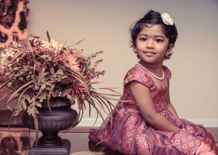 portrait, child, flower, girl, India, kid, young