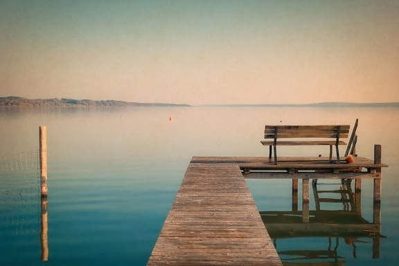 reflection, sea, sky, travel, water, bench, sky