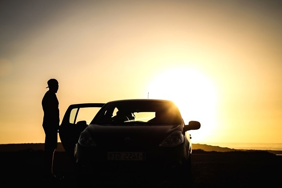car, dusk, silhouette, evening, light, sun, vehicles, background