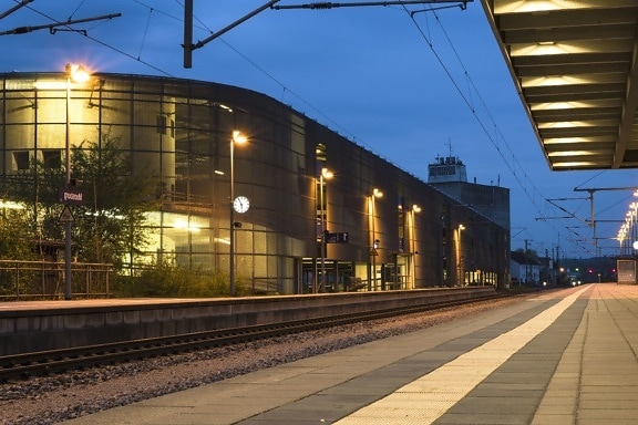 train station, jernbaner, tog, railroad, lys, twilight, street