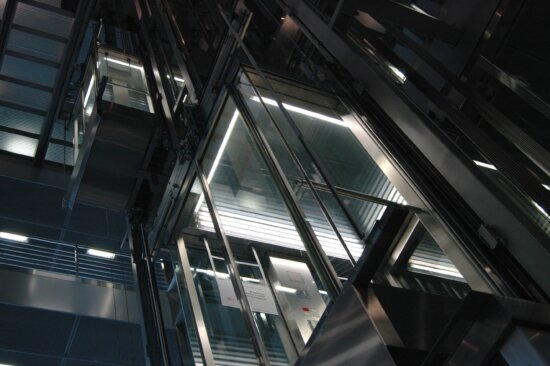 verre de plate-forme, en acier, bâtiment, ascenseur,