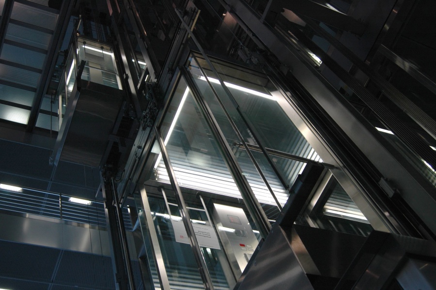 cristal de acero de la plataforma, edificio, ascensor,