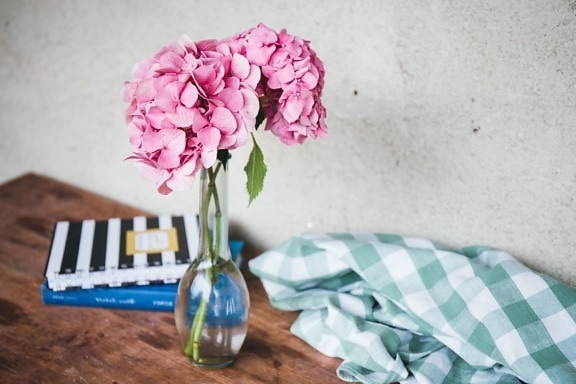 dekoration, stilleben, hortensia, blomster, tabel, vase, blossom