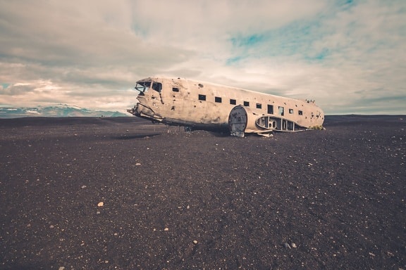 стари, самолета, пясък, изоставени, превозно средство
