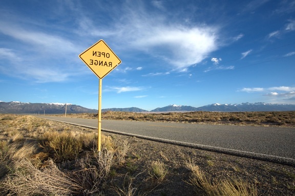 orientação, rodovia, estrada, sinal, deserto