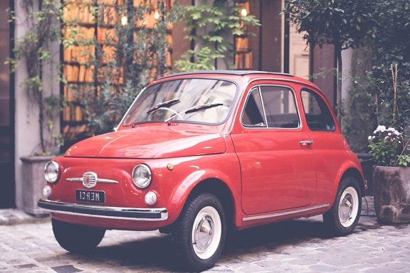 Fiat 500, car, oldtimer automobile, antique, pavement, road, street