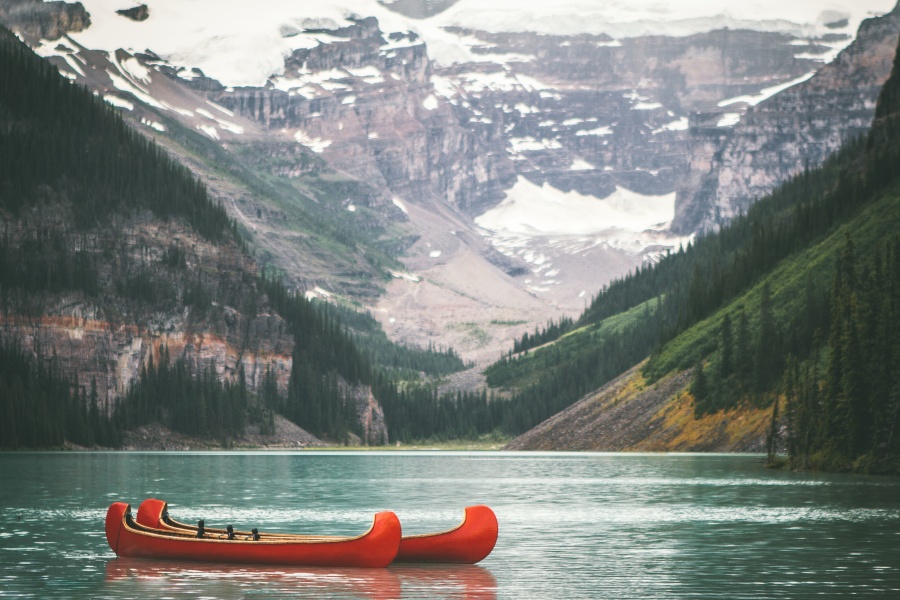 estate, acqua, legno, barca, conifere, abete, alberi, kayak, Lago