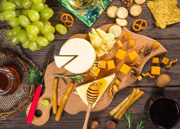 grøntsager, træ, træ, skål, ost, ingredienser, mad, kost