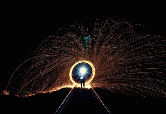 scintille, ferrovia, brillante, cerchio, contrasto, fiamma, flash