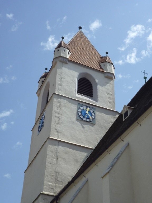 hodiny, obloha, kostolnú vežu, budova, architektúra, okno