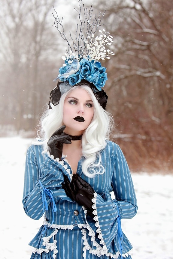 снег, красивая девушка, зима, женщина, холодная, костюм, платье, Мода, портрет