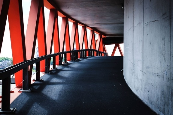 road, shadow, steel, frame, architecture, building, concrete, pathway