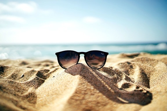 Shore, beach, ocean, sand, sommar, solglasögon, solsken