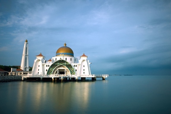 mosque, exterior, travel, architecture, building, religion, sea, sky