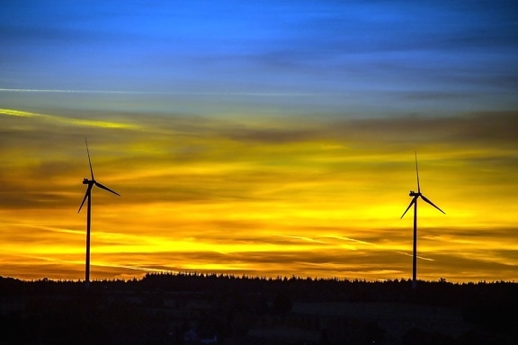 Zon, wind, turbine, windmolen, cloud, silhouet
